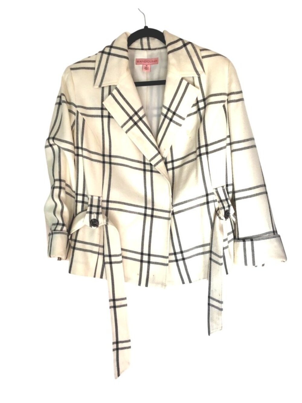 BANDOLONO- WOMENS CREAM/BLACK WOOL BUTTON FRONT 3/4 SLEEVVE JACKET SIZE 16